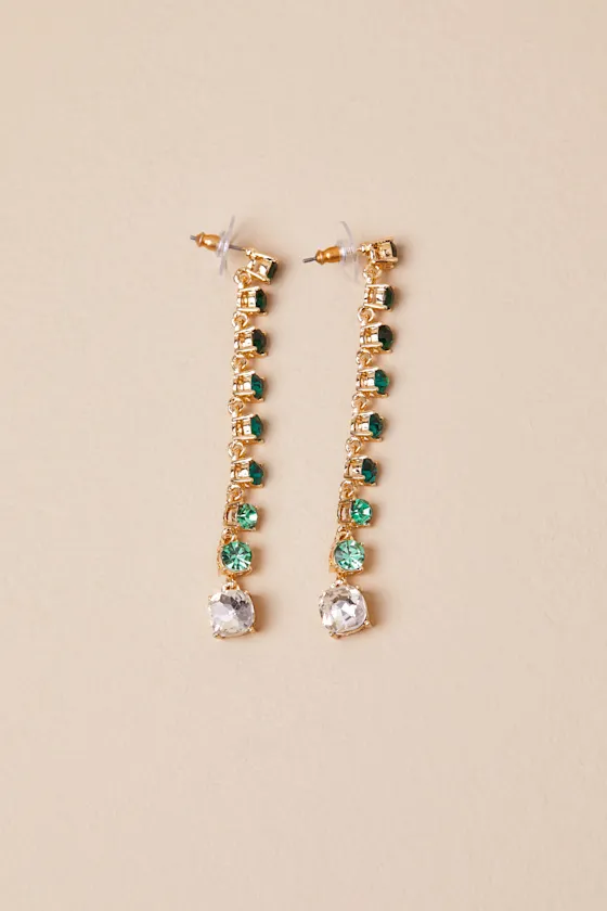 Sparkling Instinct Gold and Green Rhinestone Drop Earrings sold by Lulus product image thumbnail 4