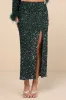 Sparkling Behavior Emerald Green Sequin High-Rise Midi Skirt sold by Lulus