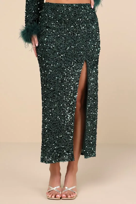 Sparkling Behavior Emerald Green Sequin High-Rise Midi Skirt sold by Lulus product image thumbnail 2