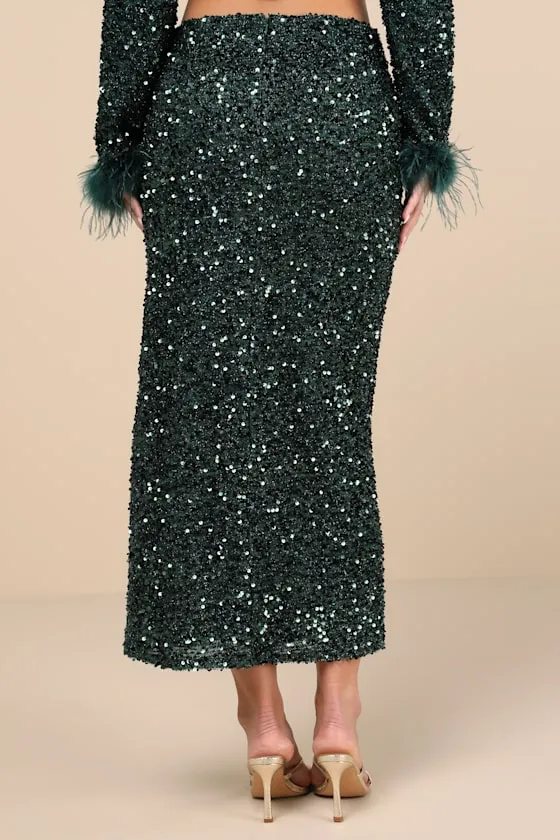 Sparkling Behavior Emerald Green Sequin High-Rise Midi Skirt sold by Lulus product image thumbnail 3