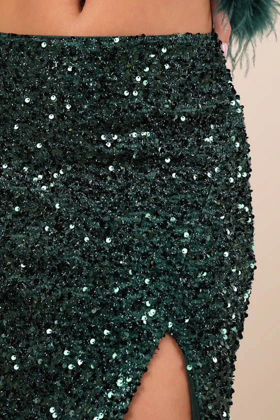 Sparkling Behavior Emerald Green Sequin High-Rise Midi Skirt sold by Lulus product image thumbnail 4