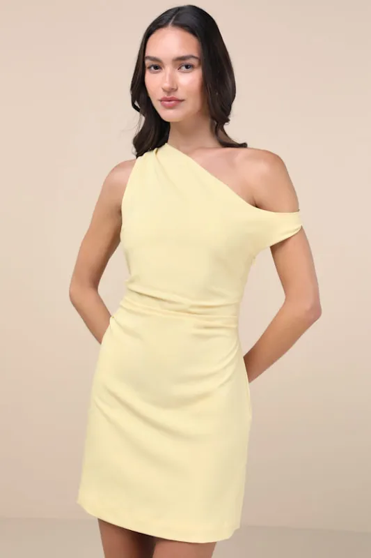Nellie Light Yellow Off-the-Shoulder Mini Dress made by Lulus