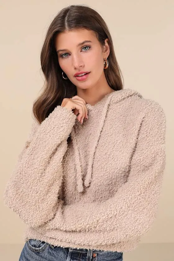 Cuddly Perfection Tan Fuzzy Pullover Hoodie sold by Lulus
