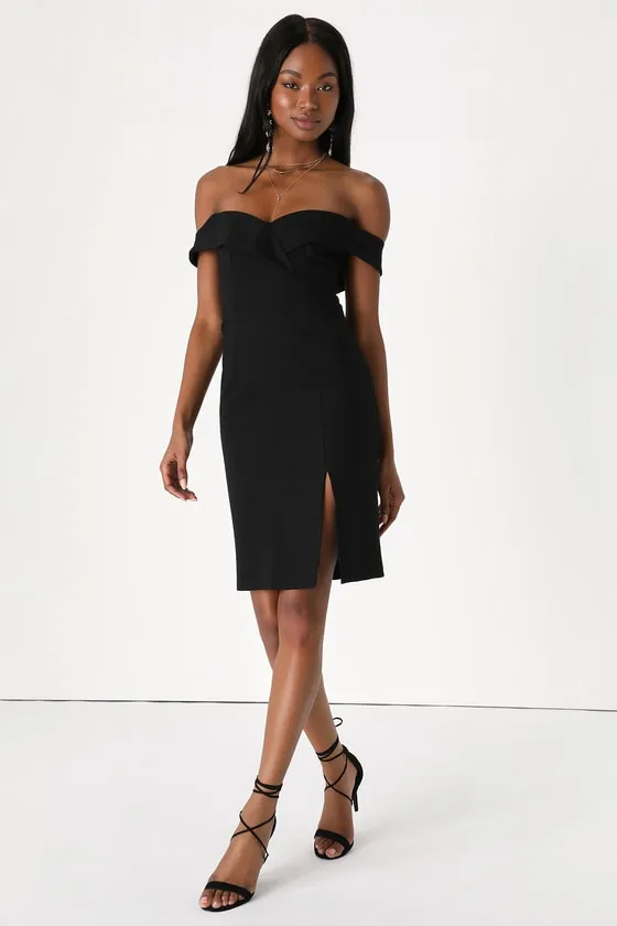 Classic Glam Black Off-the-Shoulder Bodycon Dress sold by Lulus product image thumbnail 2