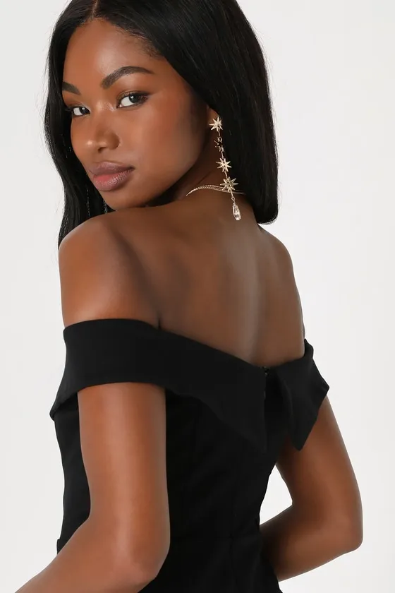 Classic Glam Black Off-the-Shoulder Bodycon Dress sold by Lulus product image thumbnail 3