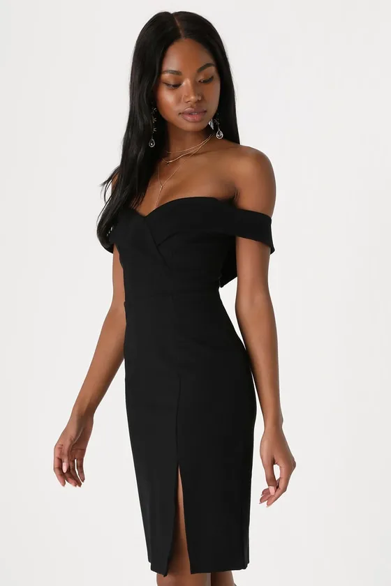 Classic Glam Black Off-the-Shoulder Bodycon Dress sold by Lulus product image thumbnail 4