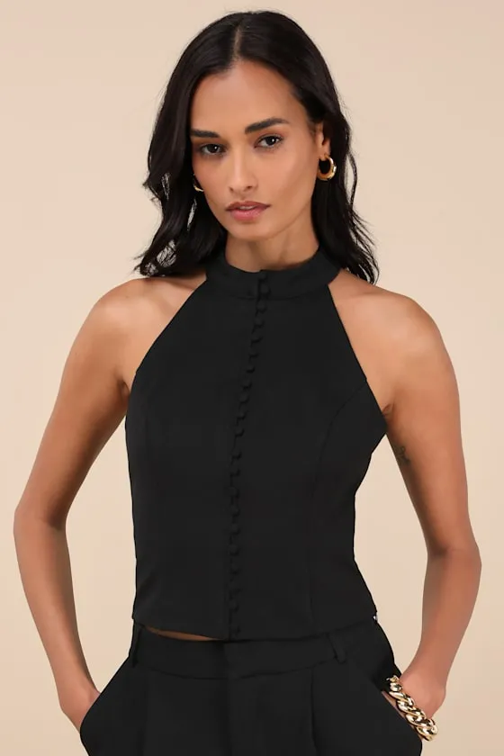 Chic Popularity Black Mock Neck Crop Top sold by Lulus
