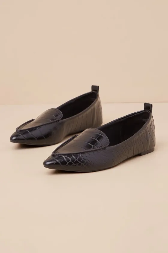 Emmy Black Crocodile-Embossed Pointed Loafers sold by Lulus product image thumbnail 2