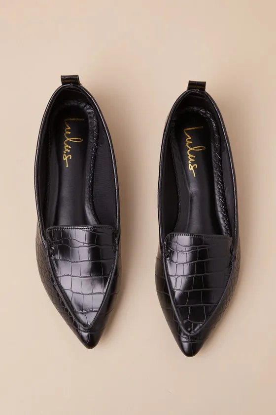 Emmy Black Crocodile-Embossed Pointed Loafers sold by Lulus product image thumbnail 3