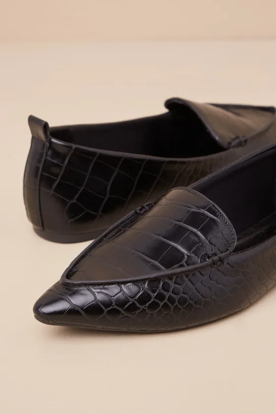 Emmy Black Crocodile-Embossed Pointed Loafers sold by Lulus product image thumbnail 4