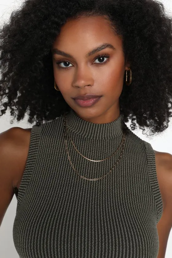 Everyday Appeal Olive Green Ribbed Mock Neck Tank Top sold by Lulus