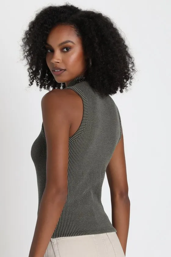 Everyday Appeal Olive Green Ribbed Mock Neck Tank Top sold by Lulus product image thumbnail 3