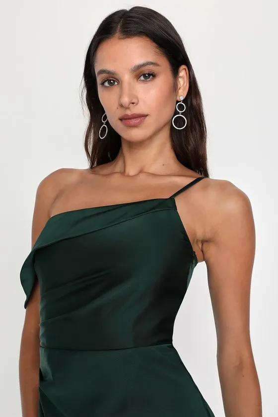 Magnificent Magic Emerald Green Satin Asymmetrical Mini Dress sold by Lulus product image thumbnail 3