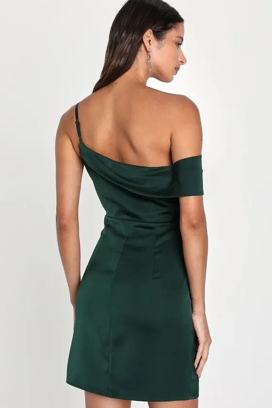 Magnificent Magic Emerald Green Satin Asymmetrical Mini Dress sold by Lulus product image thumbnail 4
