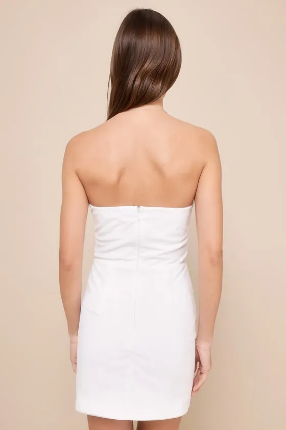 Idyllic Blooms Ivory Mesh Ruched 3D Floral Strapless Mini Dress sold by Lulus product image thumbnail 3