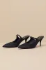 Bristel Black Satin Mule Pumps sold by Lulus