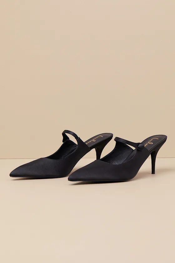 Bristel Black Satin Mule Pumps sold by Lulus product image thumbnail 2