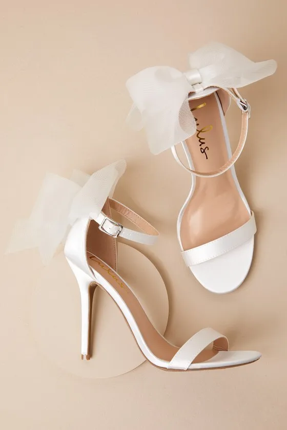 Ayanna Ivory Satin Bow Ankle Strap High Heel Sandals sold by Lulus product image thumbnail 4