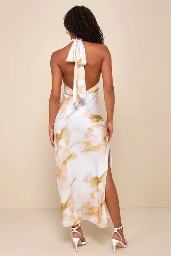 Luminous Allure Ivory Abstract Print Satin Halter Maxi Dress sold by Lulus product image thumbnail 3