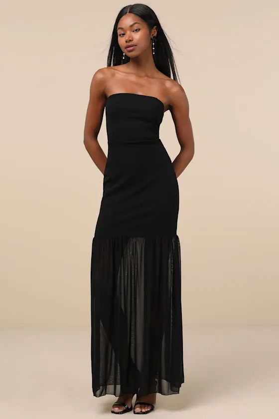 Sadiya Black Strapless Mixed Media Maxi Dress sold by Lulus