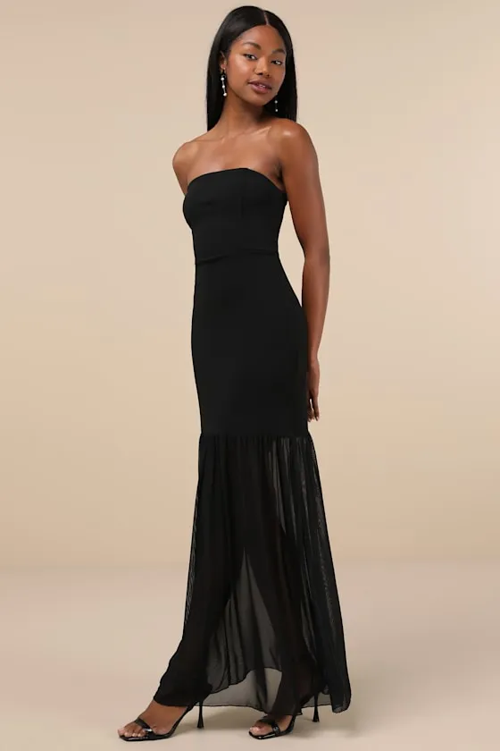 Sadiya Black Strapless Mixed Media Maxi Dress sold by Lulus product image thumbnail 3