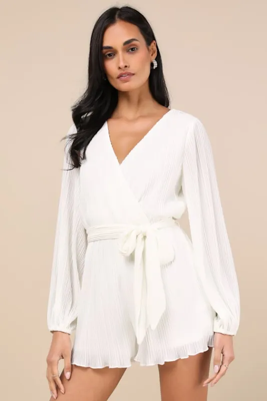 Plissed to Be Here White Plisse Balloon Sleeve Romper sold by Lulus
