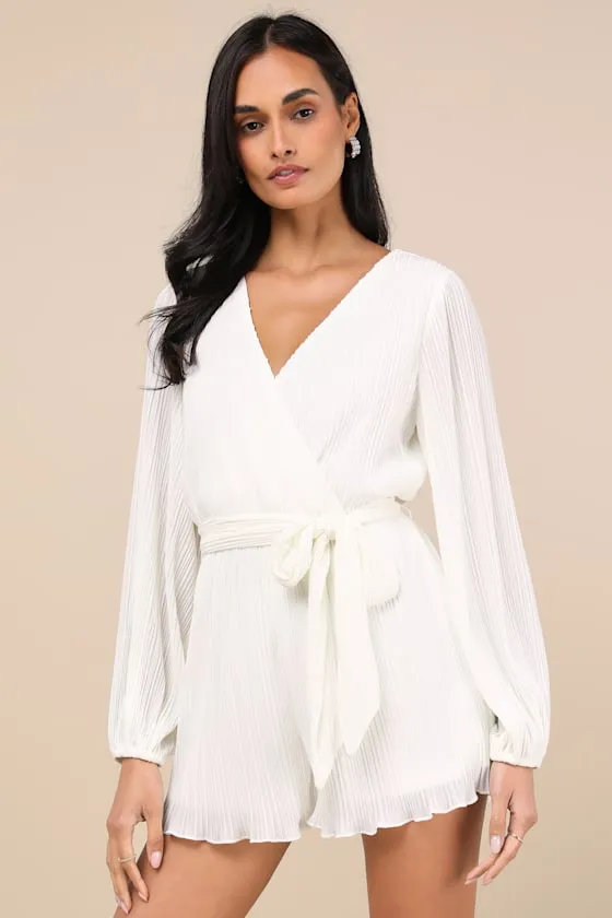 Plissed to Be Here White Plisse Balloon Sleeve Romper sold by Lulus