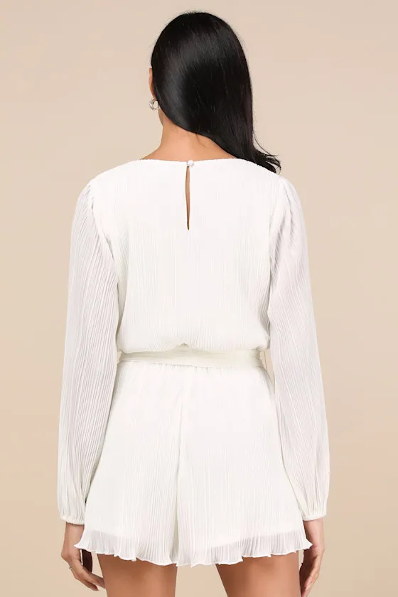 Plissed to Be Here White Plisse Balloon Sleeve Romper sold by Lulus product image thumbnail 3