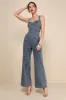 Trendsetting Personality Medium Wash Denim Backless Jumpsuit sold by Lulus