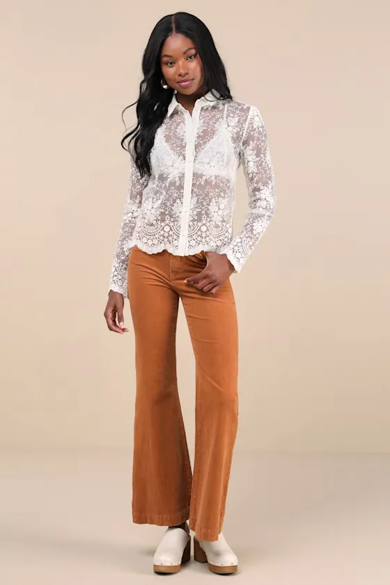 Exquisite Nature Cream Sheer Embroidered Button-Up Top sold by Lulus product image thumbnail 3