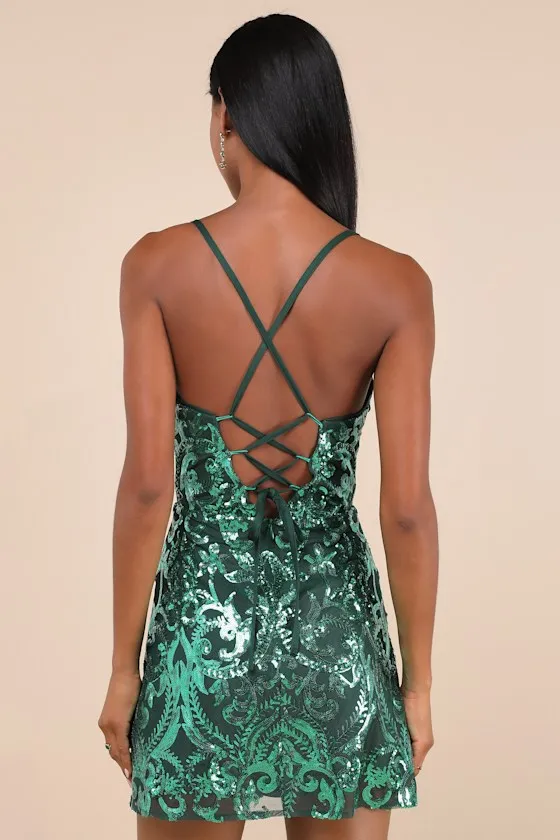 Divine Energy Emerald Sequin Lace-Up A-line Mini Dress sold by Lulus product image thumbnail 2