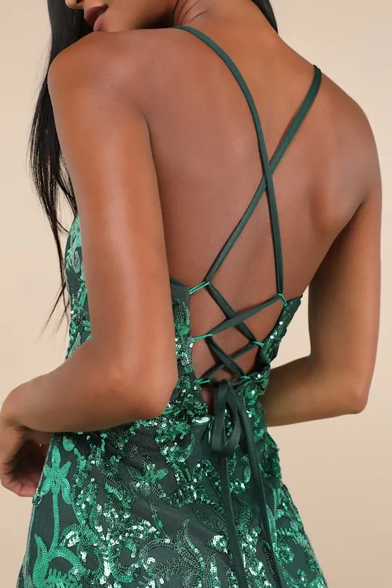 Divine Energy Emerald Sequin Lace-Up A-line Mini Dress sold by Lulus product image thumbnail 4