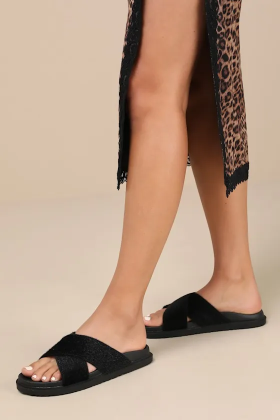 Mirah Black Faux Fur Flatform Slide Sandals sold by Lulus product image thumbnail 2