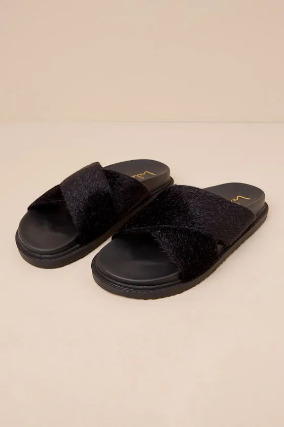 Mirah Black Faux Fur Flatform Slide Sandals sold by Lulus product image thumbnail 3