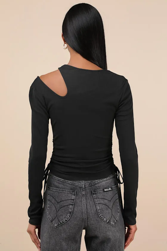 Exceptional Fit Black Cutout Long Sleeve Drawstring Crop Top sold by Lulus product image thumbnail 2