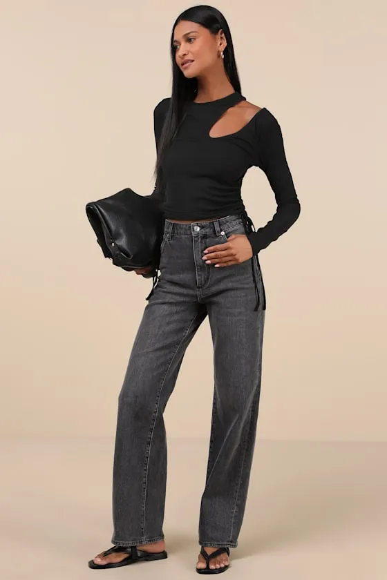 Exceptional Fit Black Cutout Long Sleeve Drawstring Crop Top sold by Lulus product image thumbnail 3