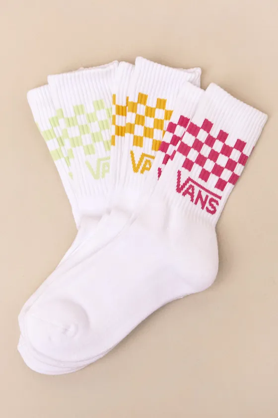 Classic Checkerboard White Multi Three-Pack Crew Sock Set sold by Lulus