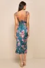 Fleur-ty Behavior Teal Floral Satin Tie-Strap Midi Dress sold by Lulus