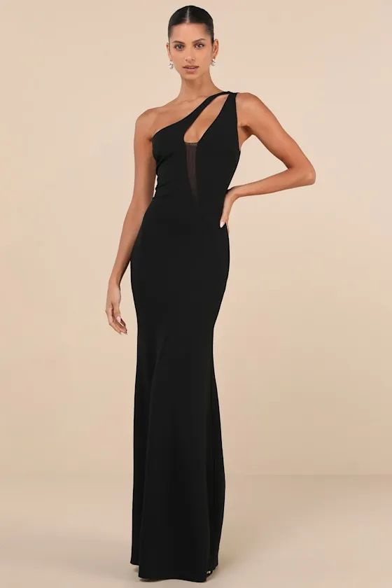 Mesmerizing Energy Black Cutout One-Shoulder Mermaid Maxi Dress sold by Lulus