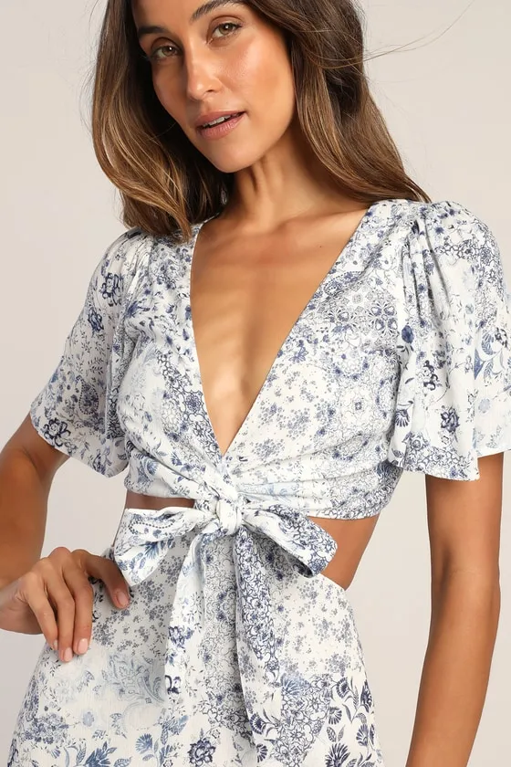 Stroll the Avenues White Floral Print Tie-Front Maxi Dress sold by Lulus product image thumbnail 3