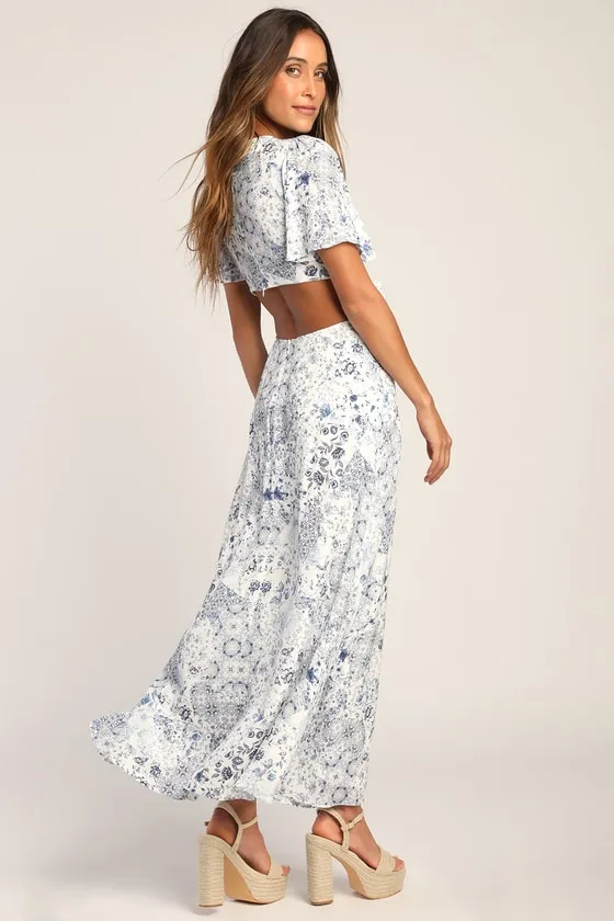 Stroll the Avenues White Floral Print Tie-Front Maxi Dress sold by Lulus product image thumbnail 4