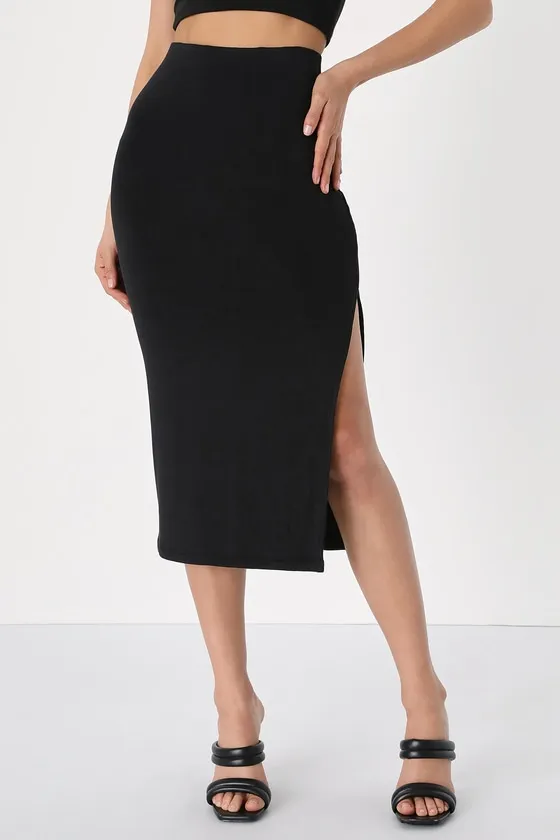 Favorite Style Black High-Waisted Bodycon Midi Skirt sold by Lulus product image thumbnail 2