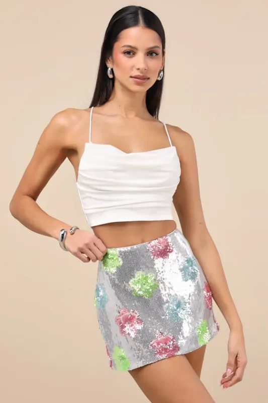 Glittery Flourishment Silver Multi Sequin Micro Mini Skort sold by Lulus