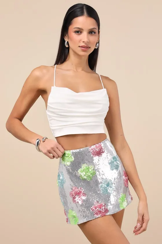 Glittery Flourishment Silver Multi Sequin Micro Mini Skort sold by Lulus