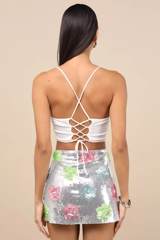Glittery Flourishment Silver Multi Sequin Micro Mini Skort sold by Lulus product image thumbnail 2