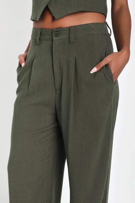 Suits You Perfectly Olive Green Linen Wide-Leg Pants sold by Lulus product image thumbnail 3