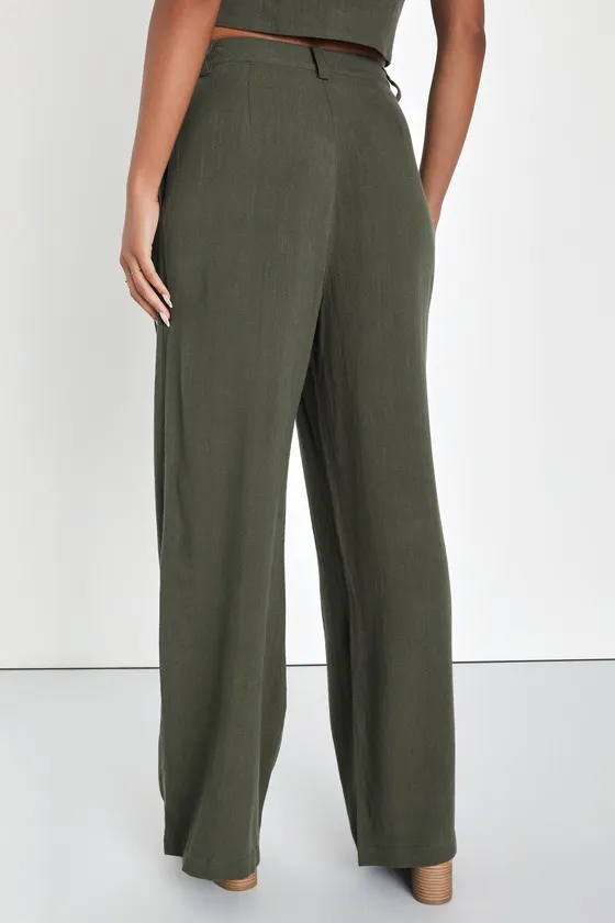 Suits You Perfectly Olive Green Linen Wide-Leg Pants sold by Lulus product image thumbnail 4