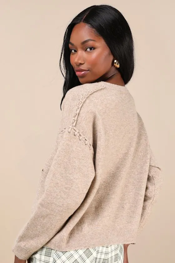 Cozy Venture Heathered Taupe Stitched Cardigan Sweater sold by Lulus product image thumbnail 2