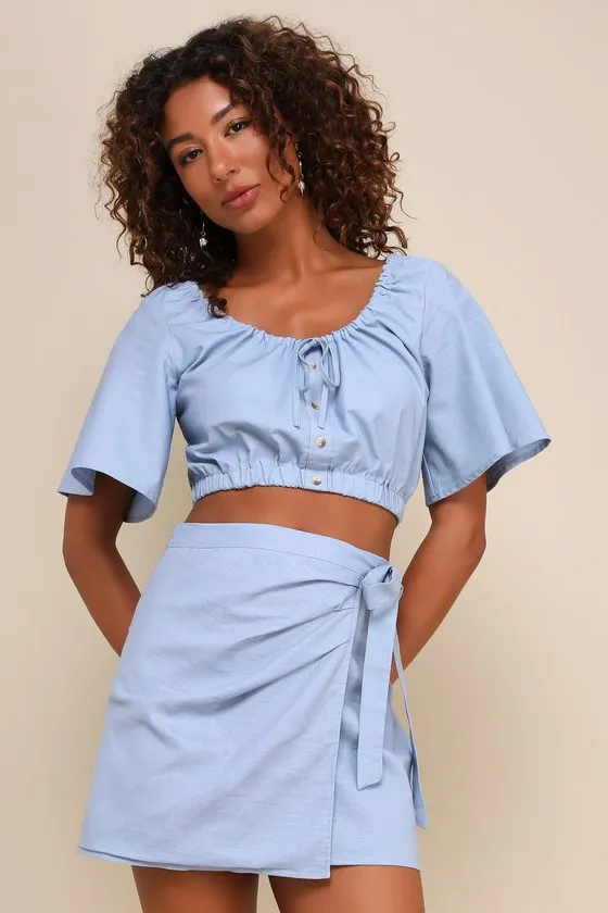 Charming Outing Blue Linen Two-Piece Button-Front Mini Dress sold by Lulus product image thumbnail 2