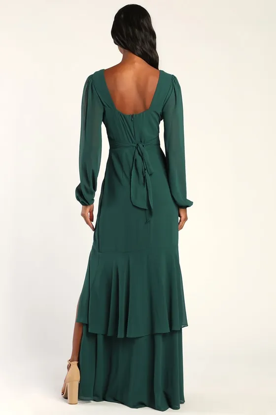 Tier Elegance Hunter Green Long Sleeve Tiered Maxi Dress sold by Lulus product image thumbnail 3